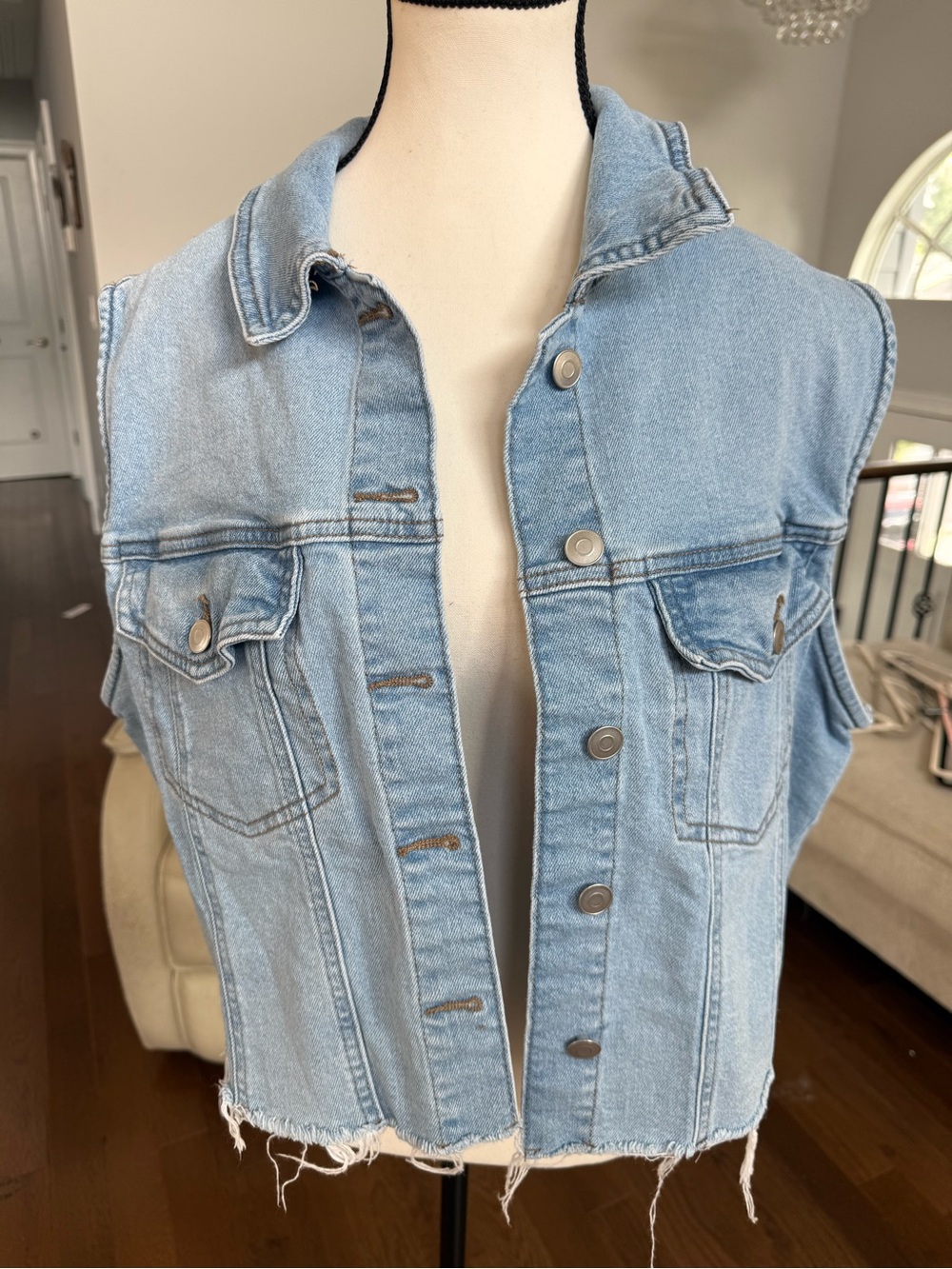 Celebrity Pink Light Blue Denim Sleeveless Crop Jacket - Women's Jeans Vest XXL